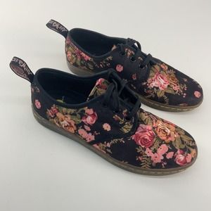 Dr. Martens Black Pink Rose Print Low Top Lace Women's Athletic Sneaker - Size 7